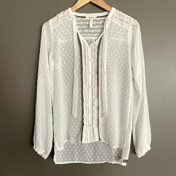 Matilda Jane Renae Top Size XS White Sheer Swiss Dot Print Button Down - Picture 3 of 14